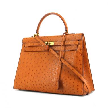 Replica Hermes Kelly 35 cm handbag in gold ostrich leather
